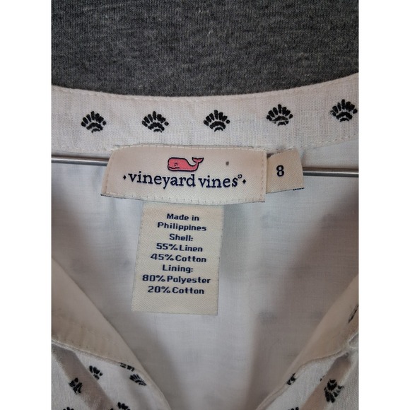 Vineyard Vines Womens Dress 8 White‎ Blue Linen Tasseled Coastal Resort Vacation - Picture 5 of 9